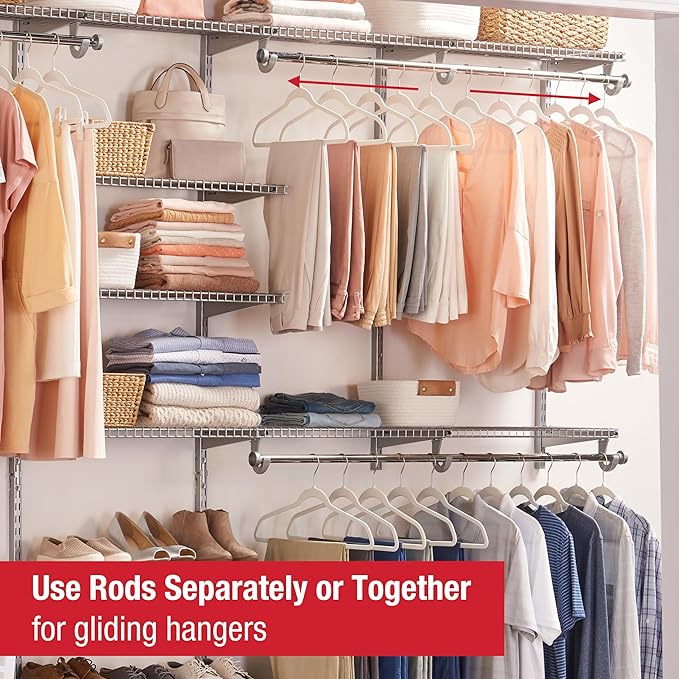 Rubbermaid Configurations Deluxe Custom Closet Kit 4-8 Ft. Adjustable Metal Wire Shelving Titanium Finish Expandable Organization System Hardware Included for Home Closet/Pantry/Laundry/Mudroom