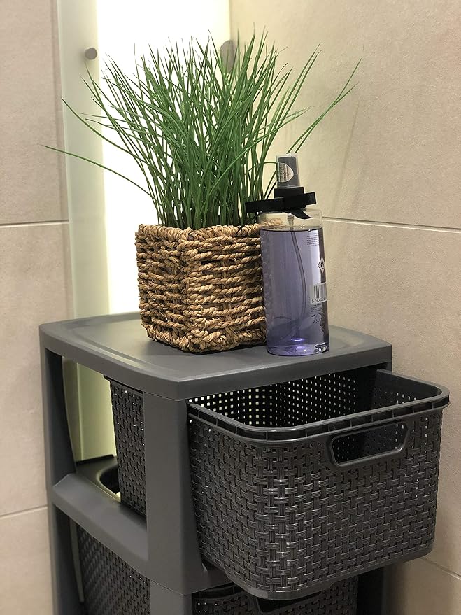 BranQ - Home Essential Rattan Design Shelving Unit Plastic, Anthracite, 29.5 x 24 x 64.2 cm
