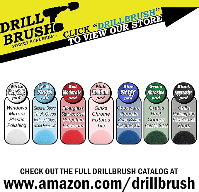 Drill Brush - Scrub Pads - Bathroom Accessories - Cleaning Supplies - Spin Scrubber Pad Kit - Hard Water Stain Remover - Shower Cleaner - Tub Cleaner - Bath Mat - Glass Cleaner - Shower Door Cleaner