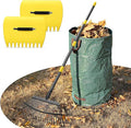 Leaf Rake 18” Wide Heavy Duty Metal 25 Tines Garden Rake Set with 30-90” Adjustable Long Handle for Yard Grass Shrub Mulch Including 32Gallon Garden Bag Leaf Scoops