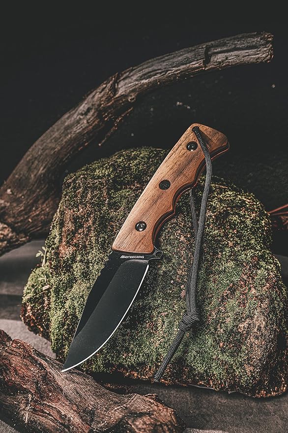 Fixed Blade Knife with Sheath, Wood Handle Full Tang Bushcraft and Camping Knife for Outdoor, Gift for Husband, Father, Friend