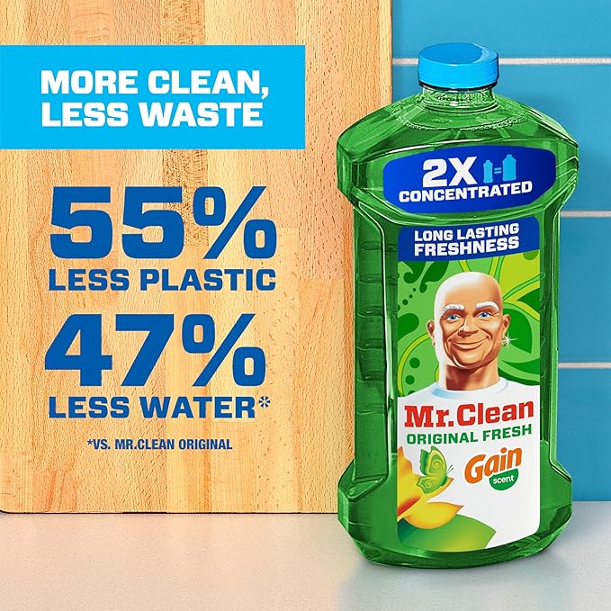 Mr. Clean All Purpose Cleaner,Floor Cleaner for Mopping Home,Bathroom,& Kitchen,Cleaning Liquid for Mop & Bucket,Cleaning Supplies,Multi-Surface Dilutable,Gain,41oz,(Pack of 4)