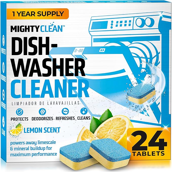 Dishwasher Cleaner And Deodorizer 24 Pack - 1 Year Supply Deep Clean Dishwasher Cleaner Tablets, Septic Safe Dishwasher Cleaning Tablets, Dish Washer Cleaner To Remove Limescale, Mineral Buildup, Odor