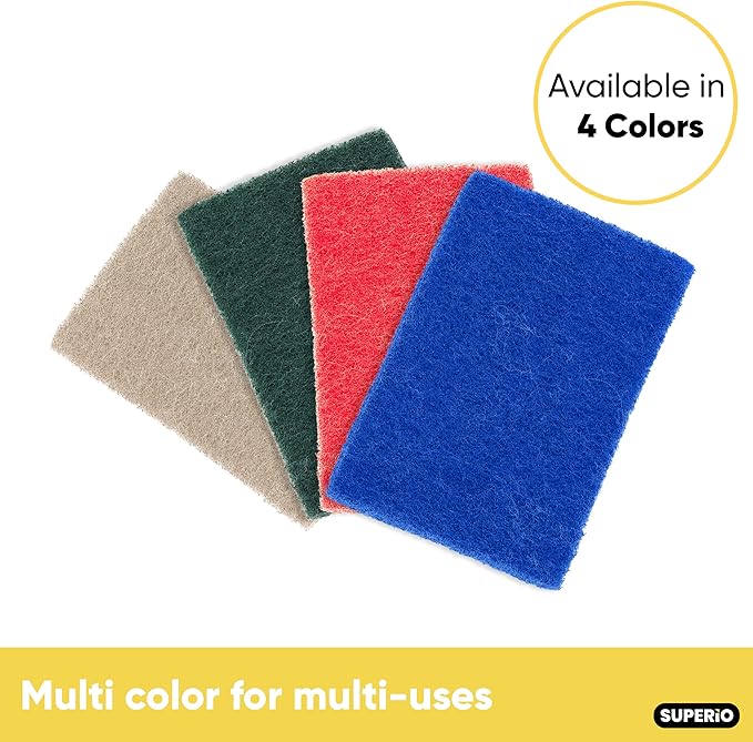 Scouring Pad Non-Scratching Scrubber Non-Scratch Cleaning Scrub Pads Heavy Duty Scouring Pad Reusable Kitchen Scrubbing Pad Pack of 24 Red, by Superio