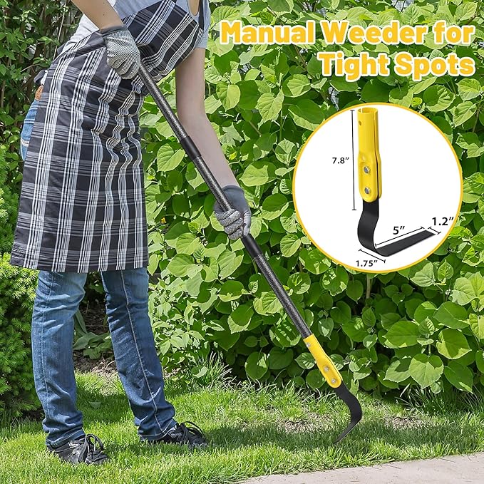 Garden Hoe Tool, 49 Inch L Shaped Hoe Garden Tools with Adjustable Long Handle for Weeding, Loosening Soil,Trenching, Heavy Duty Crack Crevice Weeding Hoe Hand Garden Tools for for Gardening Planting
