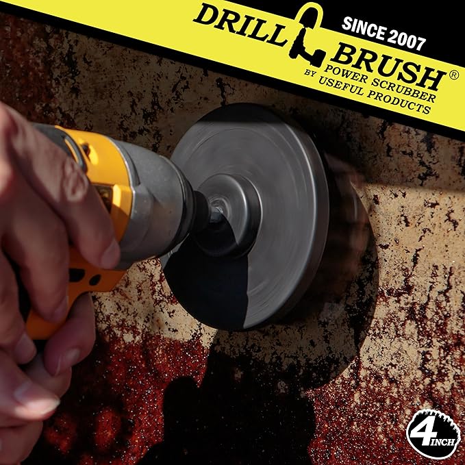 Ultra Stiff 4-Inch Electric Spin Scrubber: Industrial Cleaning Supplies for BBQ, Oil Stains, Rust, Metal, Concrete, Grates, Smoker, Griddle, Outdoor Deck, Garage, & Driveway - No Wire Brush for Drill
