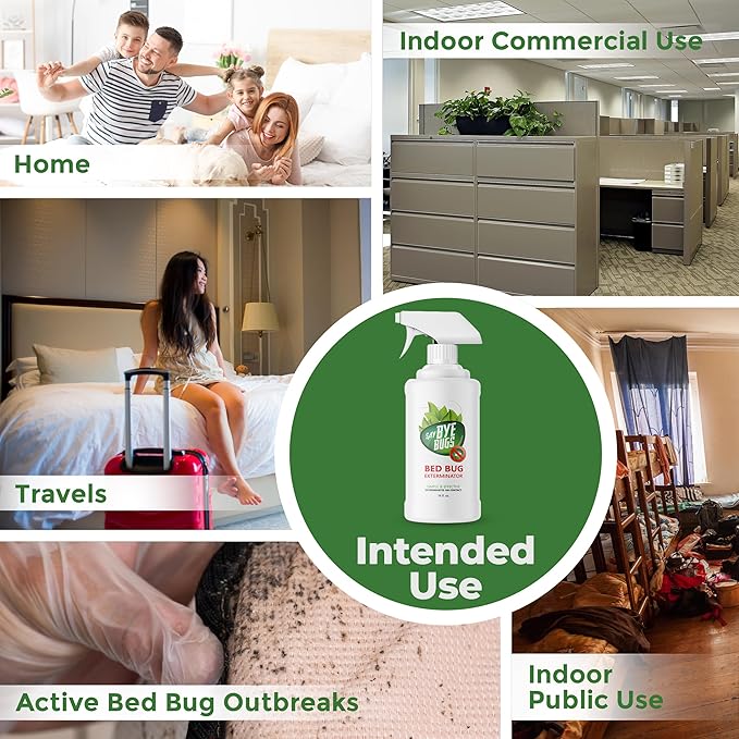 Bed Bug Spray for Getting Rid of Bed Bugs Permanently. Say Bye Bugs - a Non-Toxic, Kill on Contact Bed Bug Treatment That Doesn't Stain & is Odor Free. Simply Shake & Spray (6X 16oz).