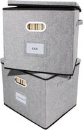 Vinyl Record Storage Box Hold 100+ Lp Albums Foldable Storage Bin with Lid Record Holder for Albums, CDs, DVDs (Grey, Large-2pcs)