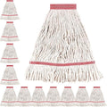 Matthew Cleaning Pack of 12 Heavy Duty Commercial White Mop Head Replacement for General and Floor Cleaning,Wet Industrial Blend Cotton Looped End String Head Refill