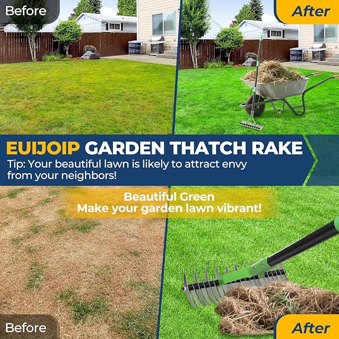 Garden Rake 51" – Dual-Sided Shrub Rake with 13" Sharp Metal Tines, Lightweight Multi-Purpose Yard Tool, Reversible Head for Lawn, Soil, Shrub, Mulch & Leaf Cleanup