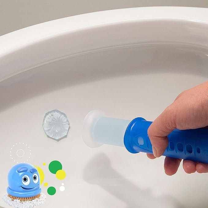 Scrubbing Bubbles Fresh Gel Toilet Bowl Cleaning Stamps, Helps Keep Toilet Clean and Helps Prevent Limescale & Rings, Rainshower Scent, 1 Dispenser with 6 Fresh Gel Stamps (Pack of 4)