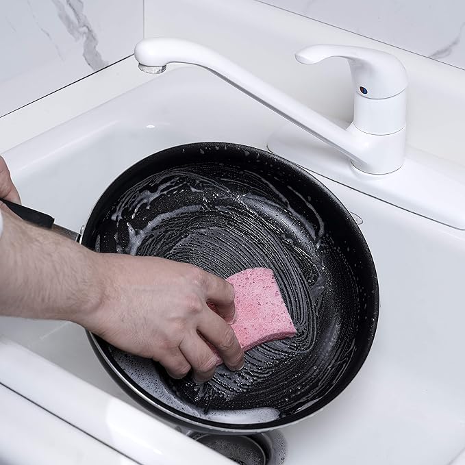 Superio Non-Scratch Cellulose Sponge Kitchen Scrub Sponges with Scouring Pad Set, Good for Non-Stick Cookware Frying Pan, Pot, Counter Top, Sink Scrubbing, Kitchen Scrubbers, Pack of 3, RedPink