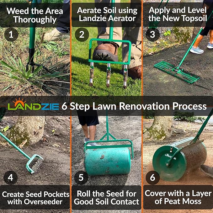 LANDZIE - The Original Lawn Leveling Rake – 48" Steel Handle Yard Leveler, Lawn Level Tool for Creating a Flat Surface - Works for Soil, Dirt, Topdressing, and Ground