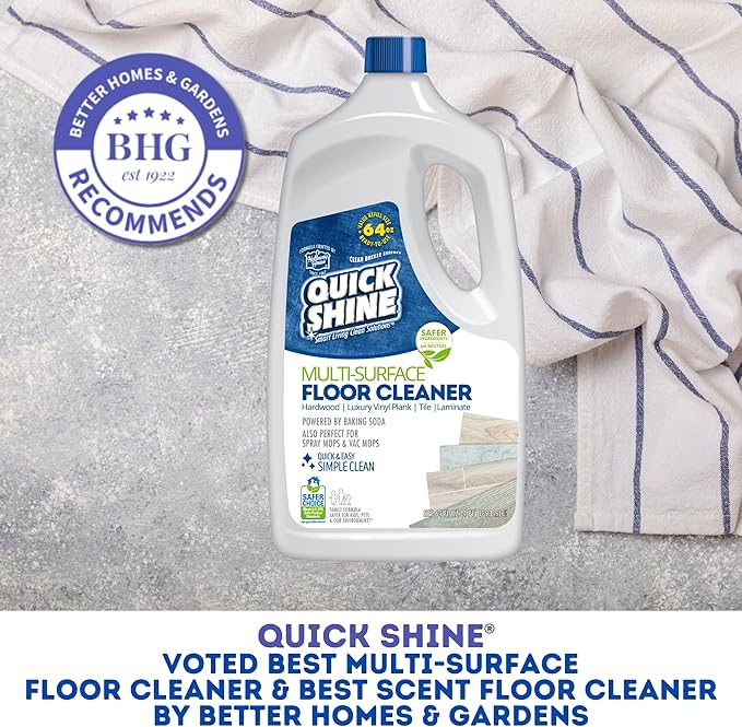 Quick Shine Multi Surface Floor Cleaner 64oz, 4Pk | Ready to Use-Streak Free- No Rinse | Use on Hardwood, Laminate, Luxury Vinyl Plank & Stone | Use in Spray Mops & Vac Mops | Safer Choice Cleaner