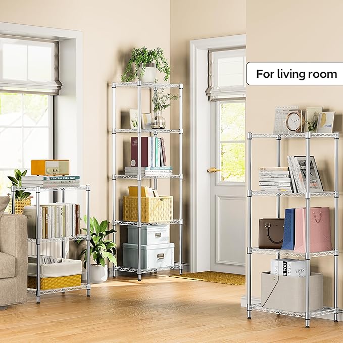 M MZG 4 Tiers Shelf Metal Storage Shelves Wire Rack Closet Organizers with Wheel for Garage Kitchen Bathroom Laundry Chrome 11.8" D x 17.7" W x 41.9" H