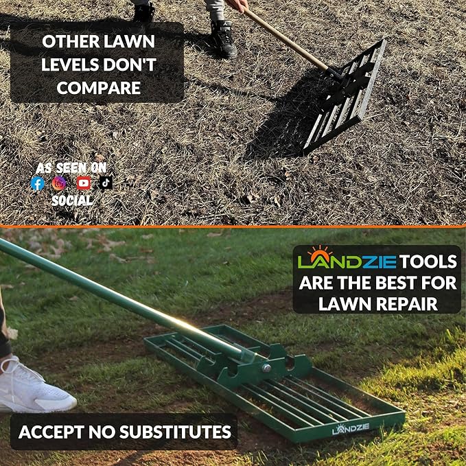 LANDZIE - The Original Lawn Leveling Rake – 36" Steel Handle Yard Leveler, Lawn Level Tool for Creating a Flat Surface - Works for Soil, Dirt, Topdressing, and Ground
