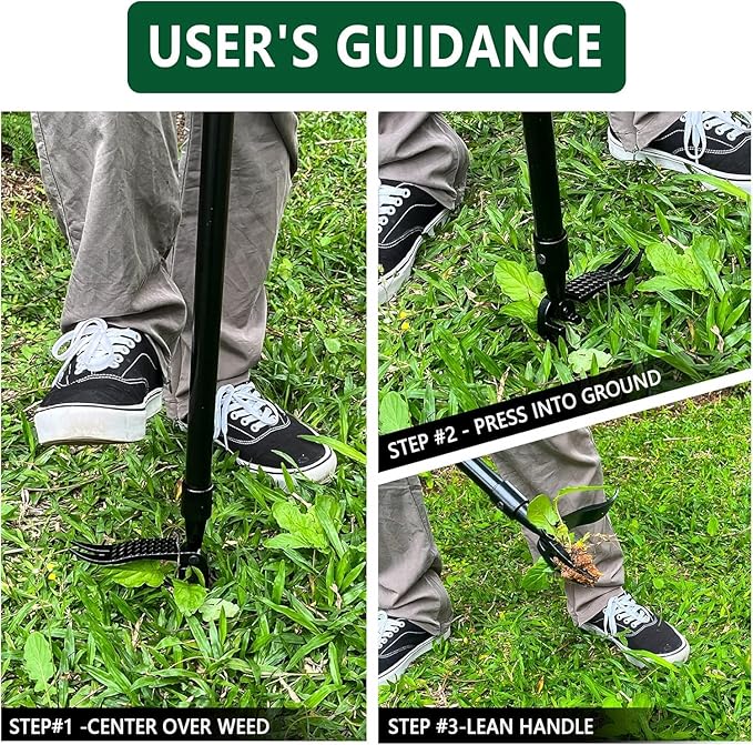 Upgraded Weed Puller Tool Stand Up Heavy Duty: Alloy Long Handle & 4-Claw Steel Head Design, Durable And Lightweight Weeding Tool Gardening Supplies - No Need to Bend Over Or Kneel Down to Weed Easily