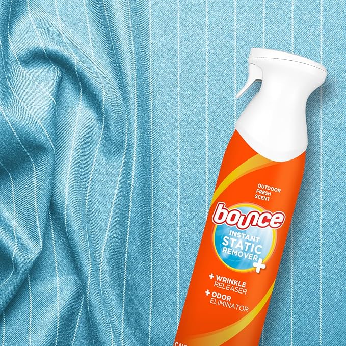 Bounce 3 in 1 Instant Anti Static Spray & Wrinkle Release, Odor Eliminator & Fabric Refresher (Fresh Scent, 9.7 Fl Oz, Pack of 2)