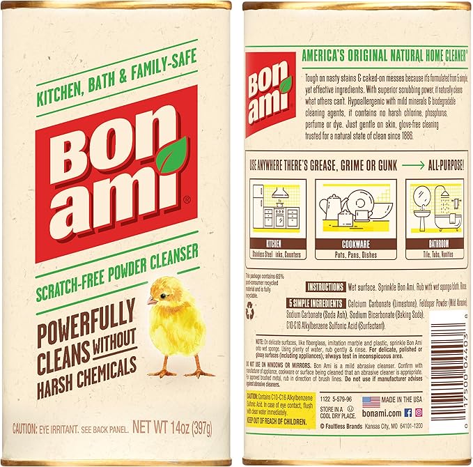 BON AMI Powder Cleanser for Kitchens & Bathrooms - All types of Surfaces, Cleans Grime & Dirt, Polishes Surfaces, Absorbs Odors (24 Pack)