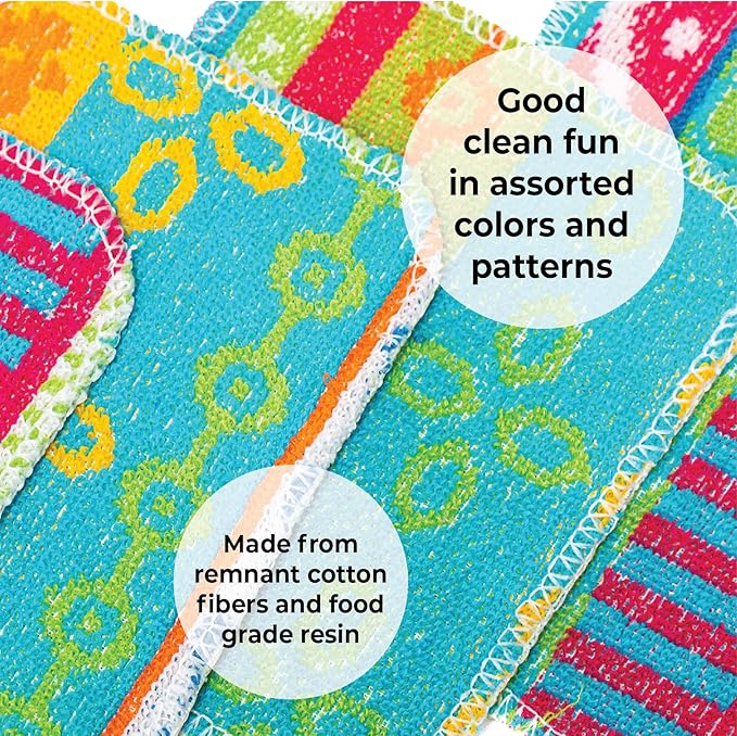 Skoy Scrub, 8-Pack Reusable, Non-Scratching Dish Scrubber for Kitchen and Household Cleaning, Planet-Friendly, Dishwasher Safe Soft Scrub, Assorted Colors and Designs