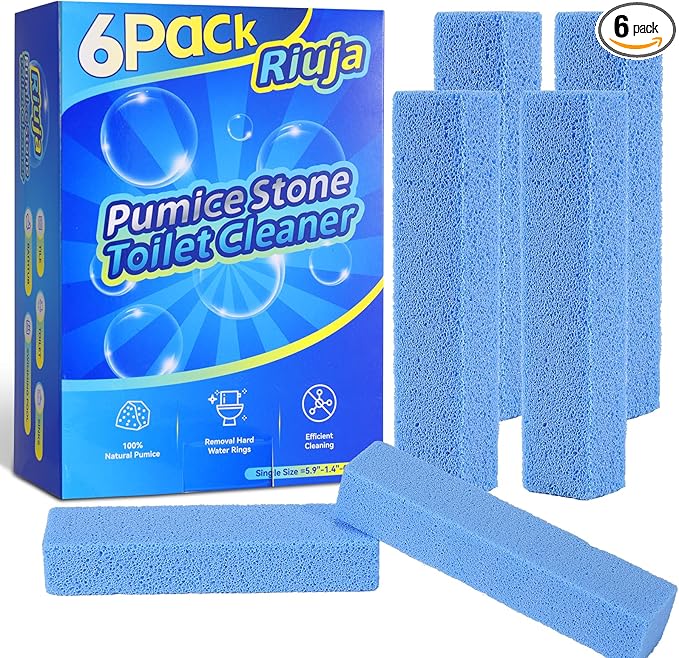 6 Pack Pumice Stone Toilet Bowl Cleaner, Pumice Stone for Cleaning, Powerfully Cleans Toilets, Bathtubs, Grills, Swimming Pools, Sinks (Blue)