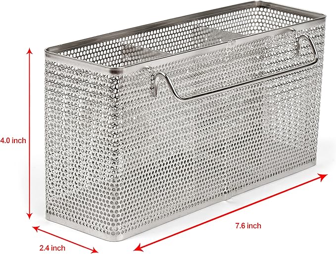 LENITH Kitchen Utensil Chopsticks Perforated Holder with Hooks - 304 Stainless Steel Storage for Organizer Dishwasher Safe (Large Rectangle)