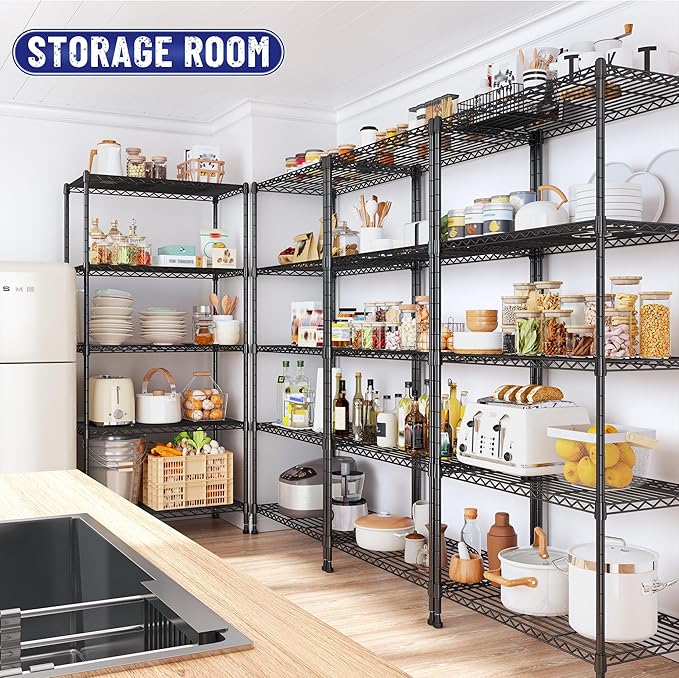 Romorgniz Storage Shelves Adjustable Metal Shelving Unit 5 Tier Wire Shelving,1010LBS Pantry Shelves Sturdy Steel Wire Shelf for Laundry Bathroom Kitchen Pantry, 13.6" D x 21.5" W x 59.4" H, 2PCS
