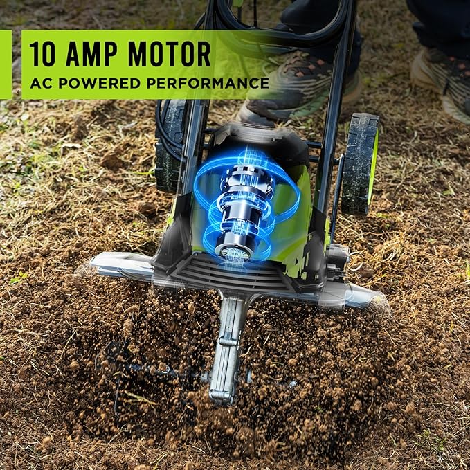 Steelite Electric Garden Tiller & Cultivator – 14-Inch 10 Amp Tilling Width, 4 Steel Tines, Foldable Handle & Adjustable Wheels | Compact Corded Rototiller for Effortless Soil Cultivation, Green