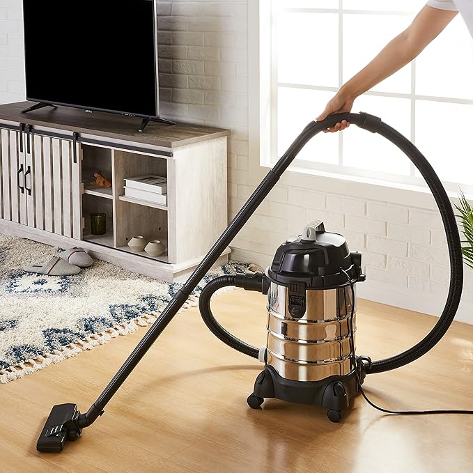 Amazon Basics Wet Dry Shop Vacuum Cleaner, 6 Gallon, 3.5 HP Stainless Steel, with Filter, Grey/Black