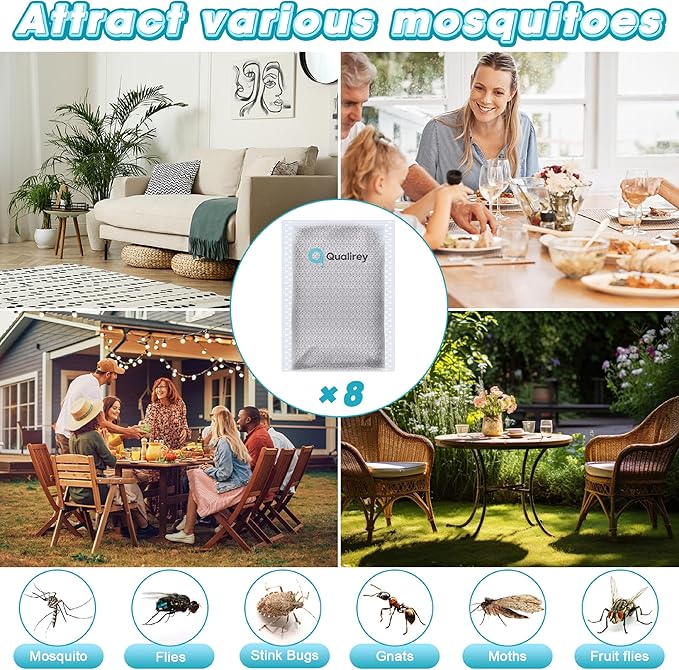 Qualirey 8 Pack Mosquito Attractant in Bulk, Lure for Bug Zapper Bait Refill Compatible with All Mosquito Trap Enhances Catch Rates for Indoor Outdoor Traps, Safe and Long Lasting