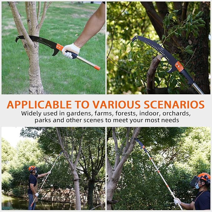 Manual Pole Saw for Tree Trimming, 7.8 FT Pruning Saw with 6-Section Stainless Steel Handle, Sharp steel Blade, Easy to Carry and Lightweight Extendable Design for Garden & Tree Maintenance