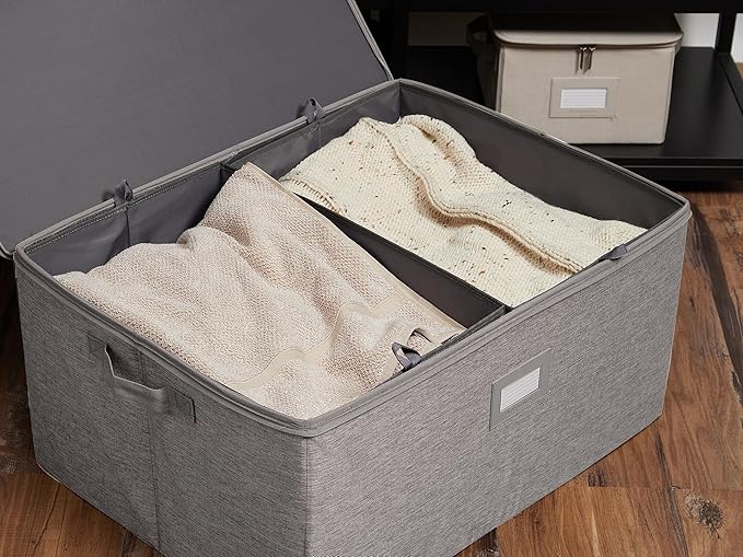 Covermates Keepsakes - Adjustable Zip-Top Storage Box - Configurable FlexGrid Compartments - Heavy Duty Polyester- Reinforced Handles - Stackable Design - Indoor Storage, Grey Heather