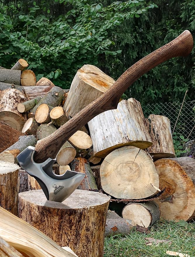 Camping Hatchet -Chopping Axe with Leather Sheath, 22.3" Forged Carbon Steel Wood Splitting Axe for Chopping Camping Survival