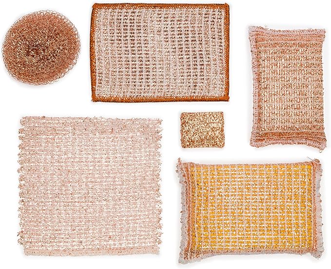 Redecker Copper Thread Pot Scrubber, Woven Copper Scouring Pads, 2 Pack Kitchen Scrubber for Pots Pans Sink Stove Stainless Steel, 3 in Diameter, Made in Netherlands