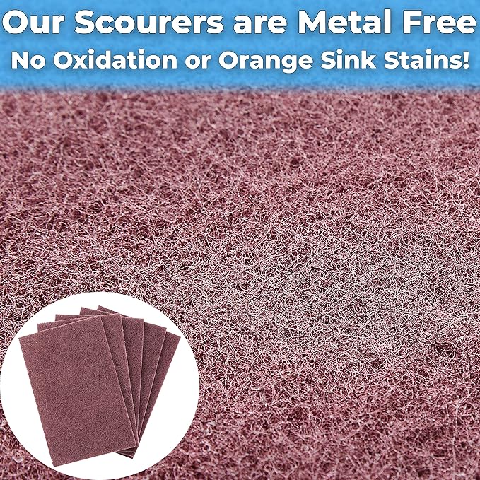 Heavy Duty XL Red Scouring Pads. 6x9 in 5 Pack of Scrubber Tools for Cleaning Stainless Steel Pots, Pans, Grills and Griddles. Extra Large Pad for Outdoor Use on Railings and Tiles.