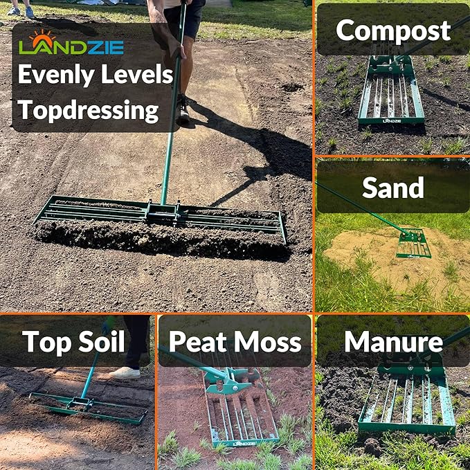 LANDZIE - The Original Lawn Leveling Rake – 36" Steel Handle Yard Leveler, Lawn Level Tool for Creating a Flat Surface - Works for Soil, Dirt, Topdressing, and Ground