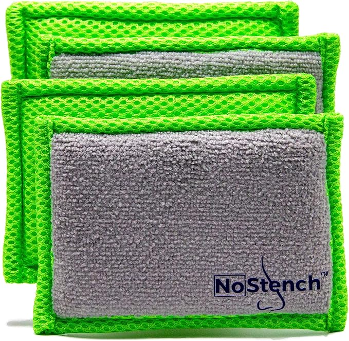 Kitchen Sponge | Odor Resistant, Non-Scratch Microfiber Mesh & Terry Cloth Sponge, Long Lasting Odor Protection | Durable, 4 Pack