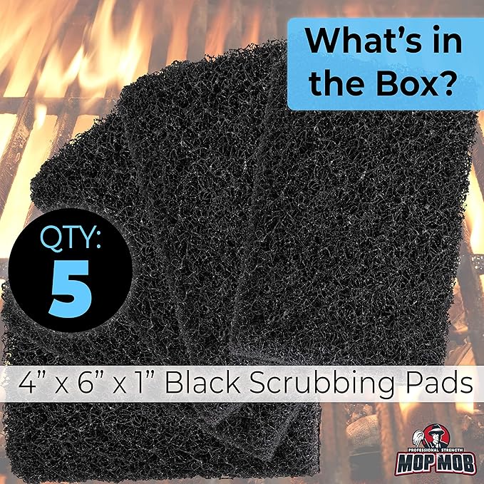 Restaurant-Grade Griddle Cleaning Pads 5 Pack. Use on Metal Grills, Cast Iron Cooktops & Stainless Steel Flat Tops. Quickly Cleans & Scours Baked-On Grease & Carbon. Heavy Duty, 4x6 Grit Scouring Pads