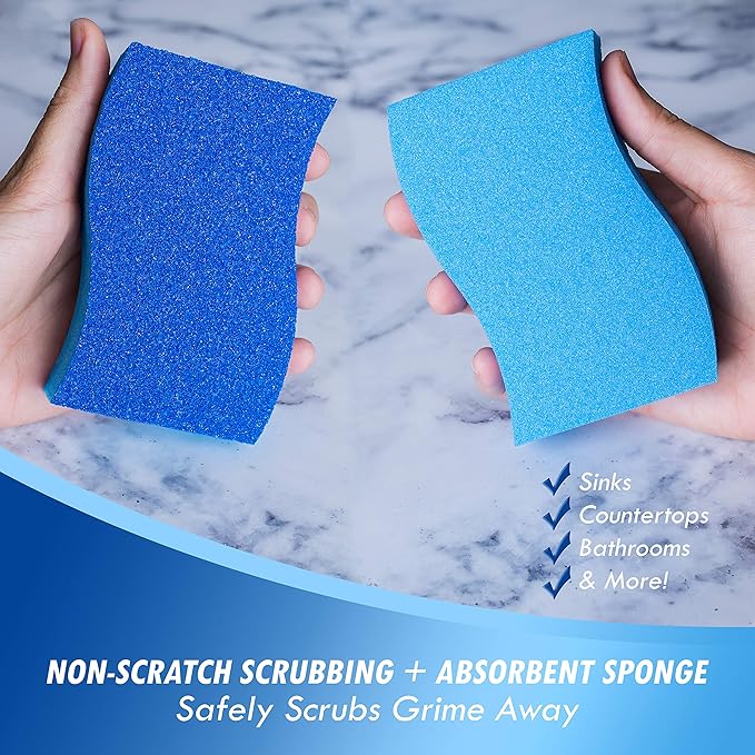 Elitra Essentials Scrubber Sponge, Non-Scratch Hydrophilic Foam Technology - Odor Resistant, Curved Grip, Dual-Sided Foam & Acrylic Grain Surface, Made in USA (Pack of 6)